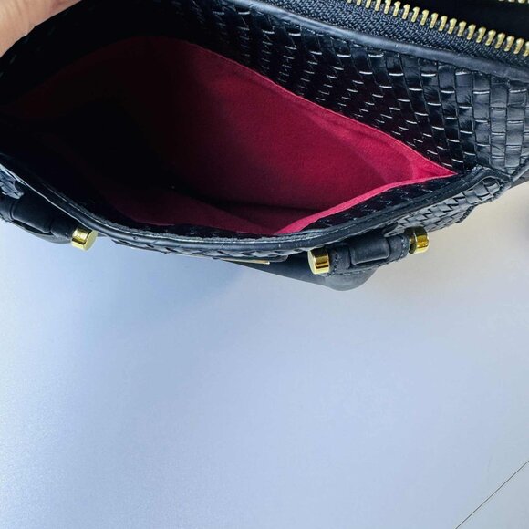 Adrienne Vittadini Black Woven Satchel Handbag with Gold Hardware - Picture 12 of 12